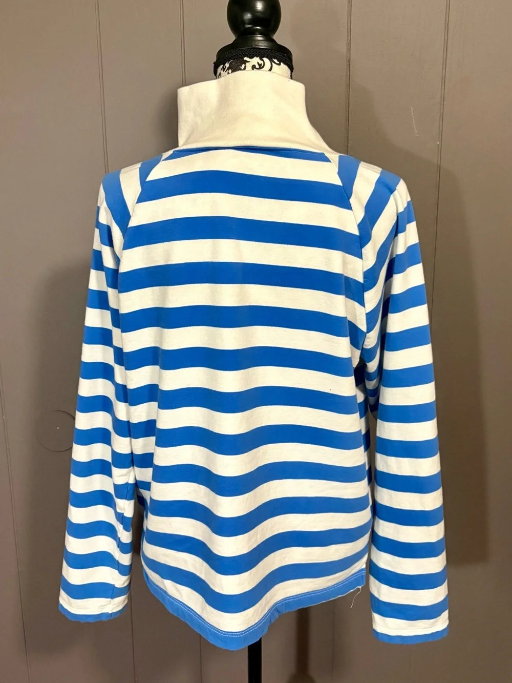 J. CREW Blue and White Striped Wide Button Collar Pullover - Picture 3 of 8